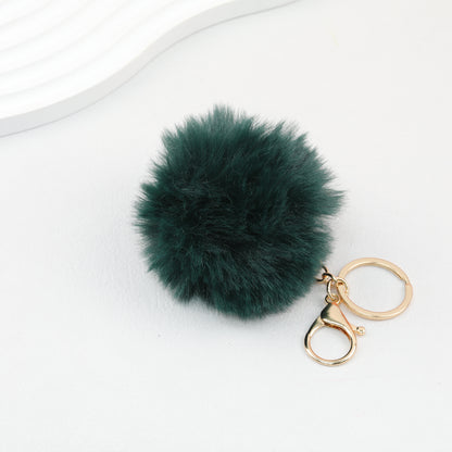 Pom Pom Keychain Fluffy Imitation Rex Rabbit Fur Ball 8cm With Lobster Clasp