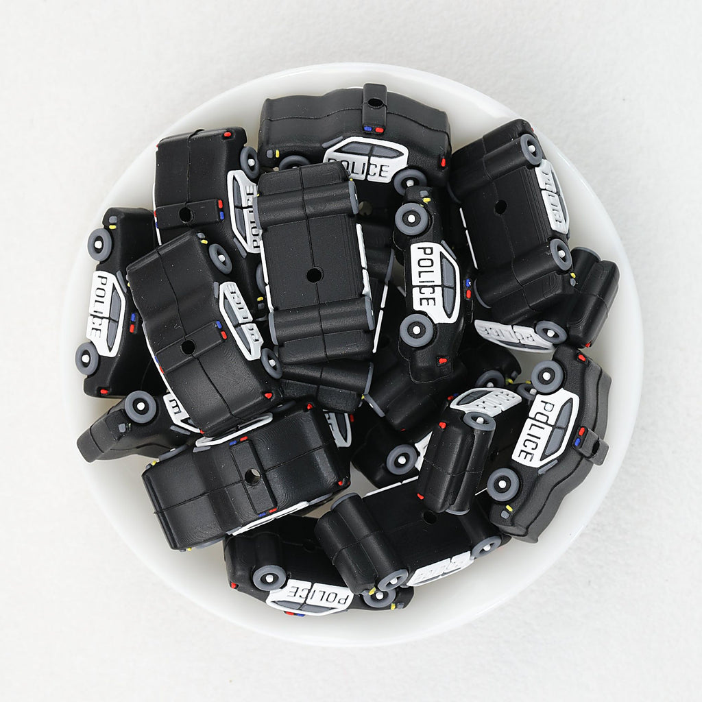 3D Police Car Silicone Focal Beads Blue and Black 20pcs