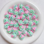 Hand Painted Rhinestone Flower Acrylic Round Beads 16mm 5pcs 2