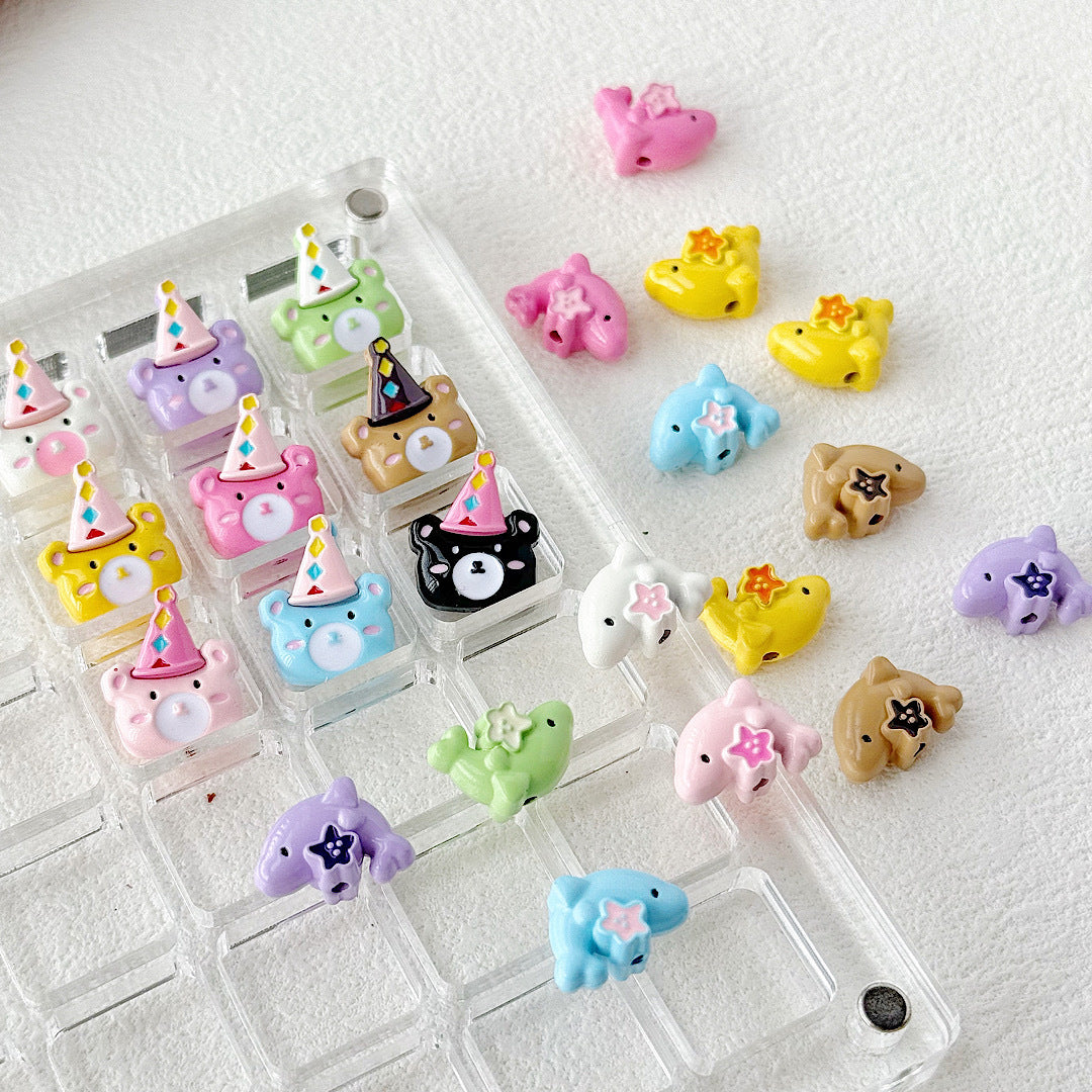 Dolphin and Birthday Bear Metal Beads 15 17mm Painted Alloy 10pcs