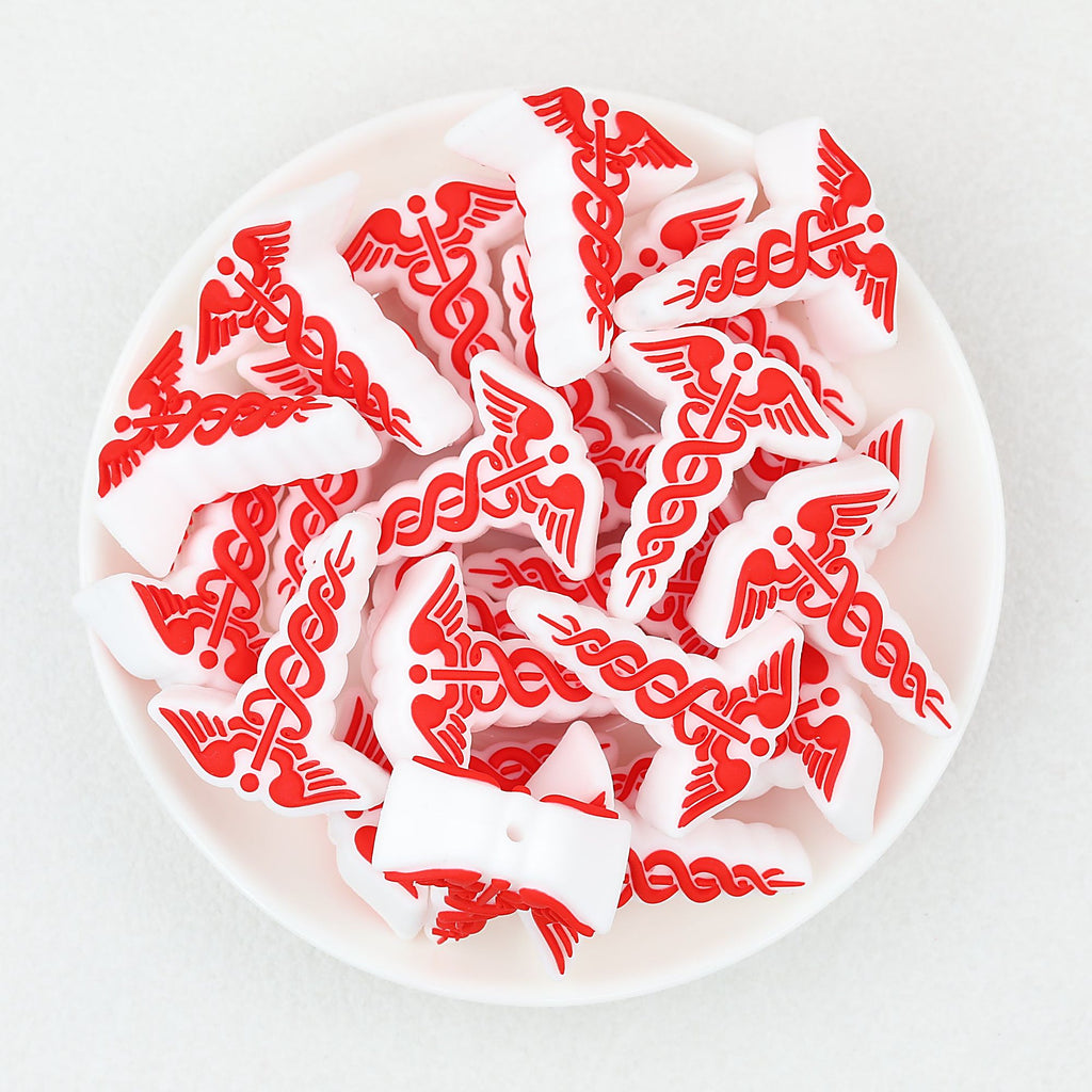 3D Medical Symbol Silicone Focal Beads White Red Design 20pcs