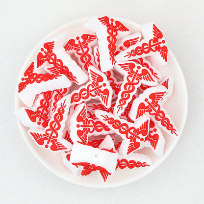 3D Medical Symbol Silicone Focal Beads White Red Design 20pcs