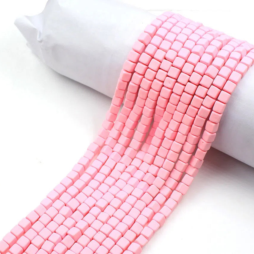 Cube Clay Beads 6mm Solid Color Polymer Matte Finish 10strands 8