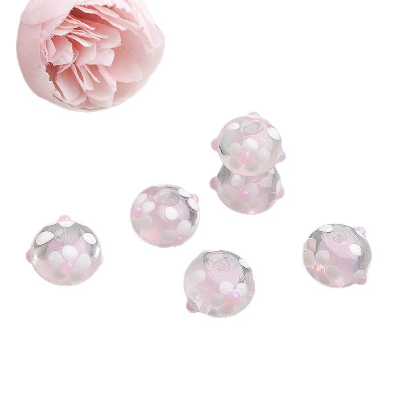 Colorful Floral Round Transparent Glass Spacer Beads 17mm 10pcs 5