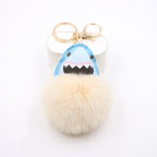 Plush Shark Keychain Blue Leather Face Fluffy Pom Pom Belly 7
