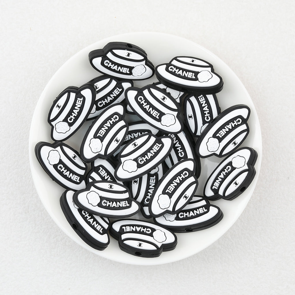  Orange White CC Top Hat Silicone Focal Beads 20Pcs 3