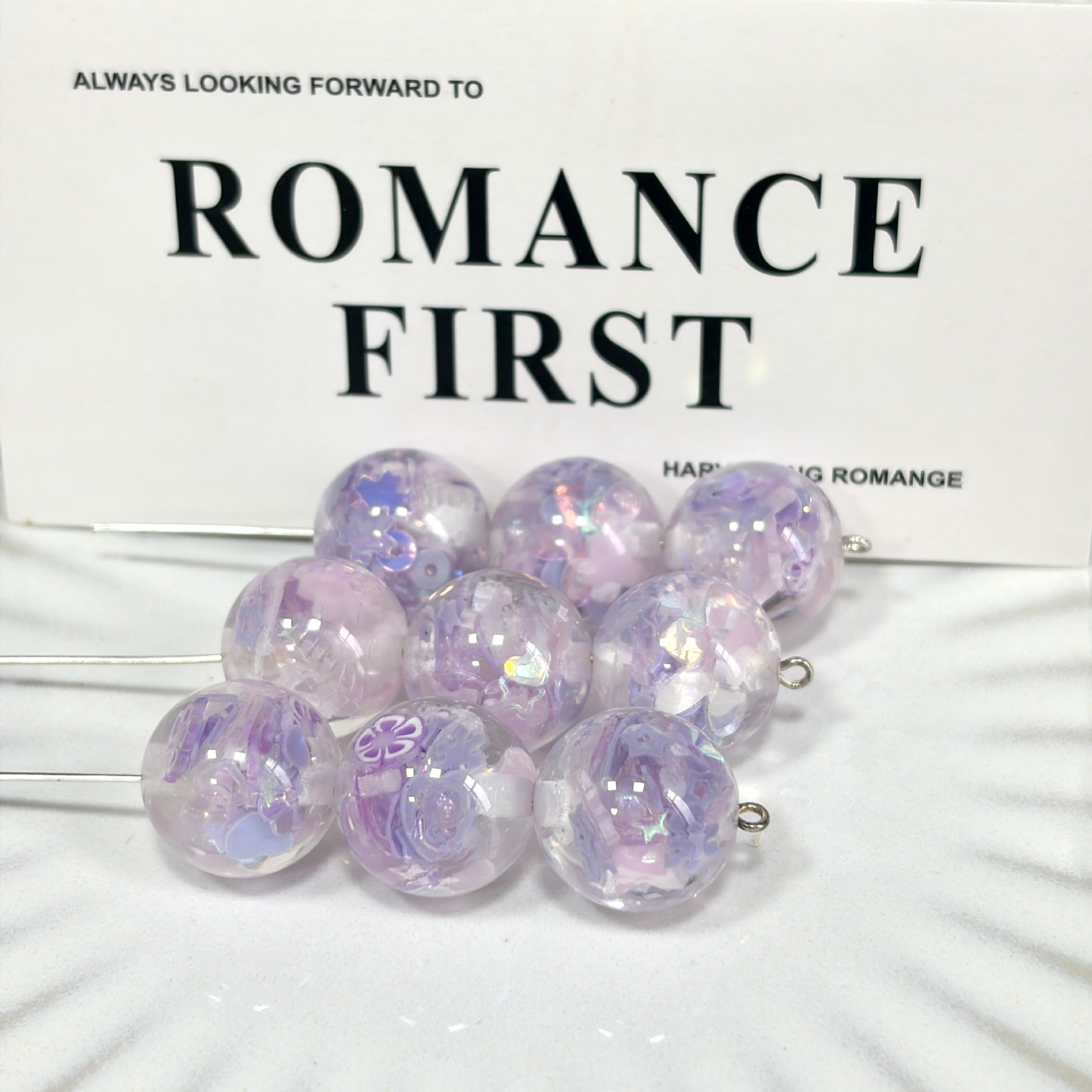 Summer Inspired 16mm Resin Round Beads with Sparkling Sequins 10pcs 9