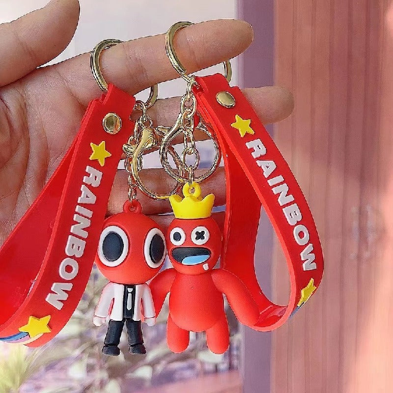 Silicone Rainbow Friends Cartoon Character Keychain with Star Strap