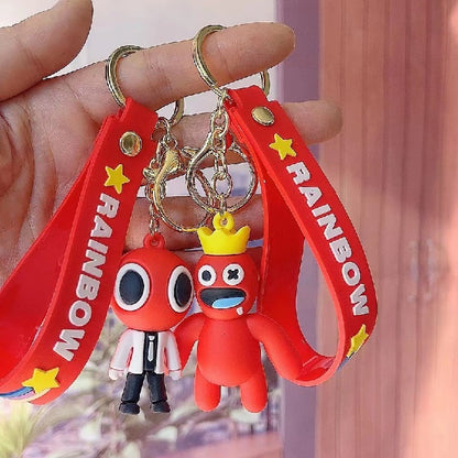 Silicone Rainbow Friends Cartoon Character Keychain with Star Strap