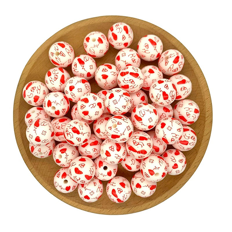 15mm Silicone Beads Medical Heart Beat Stethoscope Printed 50pcs