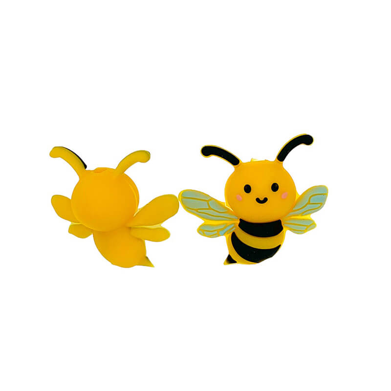 Silicone 3D Focal Beads Bee Smiling Face Wings Spread