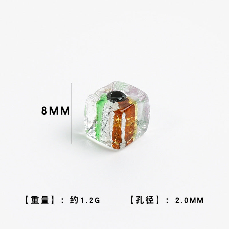 Dyed Core Square Glass Beads 8mm Transparent Color 10pcs 6