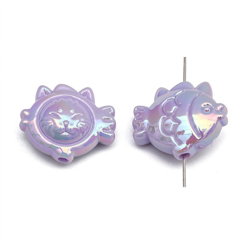 Painted Cat Fish Acrylic Beads 26x22mm Glossy Iridescent 8pcs 9