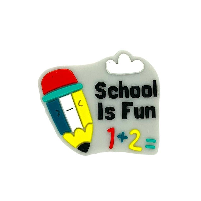 Silicone Focal Beads School Pencil with School Is Fun Text Multicolor 20pcs