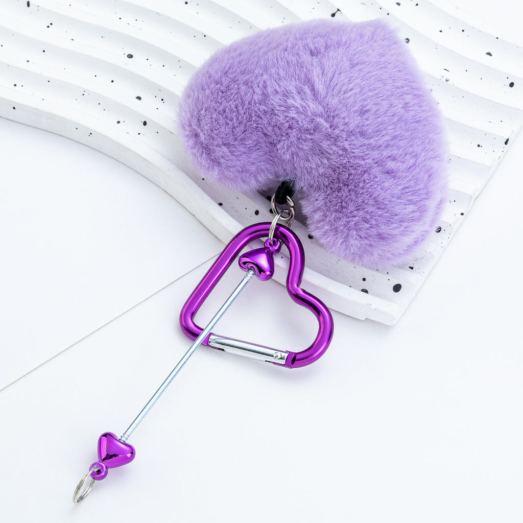 Beadable Metal Keychains With Heart Pom Poms