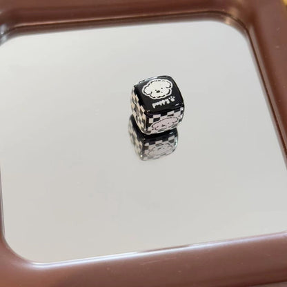 Black Plaid Puppy Square Acrylic Beads 14mm 10pcs 7
