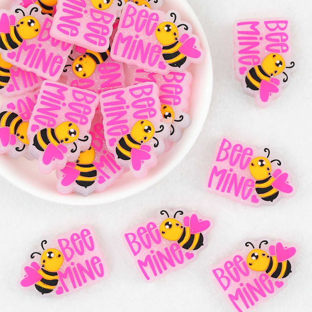 Pink Glitter Bee Mine Silicone Focal Beads 20 pcs