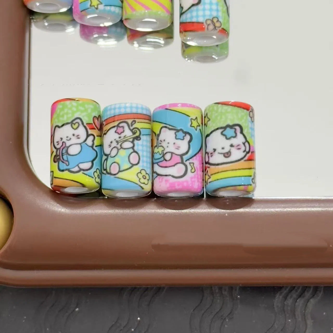 Hello Kitty Pattern Acrylic Tube Beads 20mm Pastel Colors 10pcs