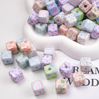 Vintage Spring Floral Plaid Square Acrylic Beads 13mm 50pcs 3