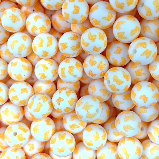 15mm Silicone Beads Red Yellow Butterfly Print 50pcs 2