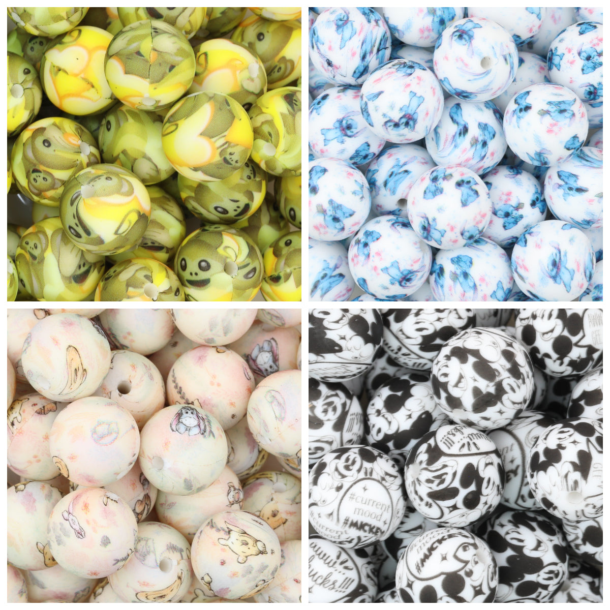 15mm Printed Silicone Beads Cartoon Character Designs 50pcs