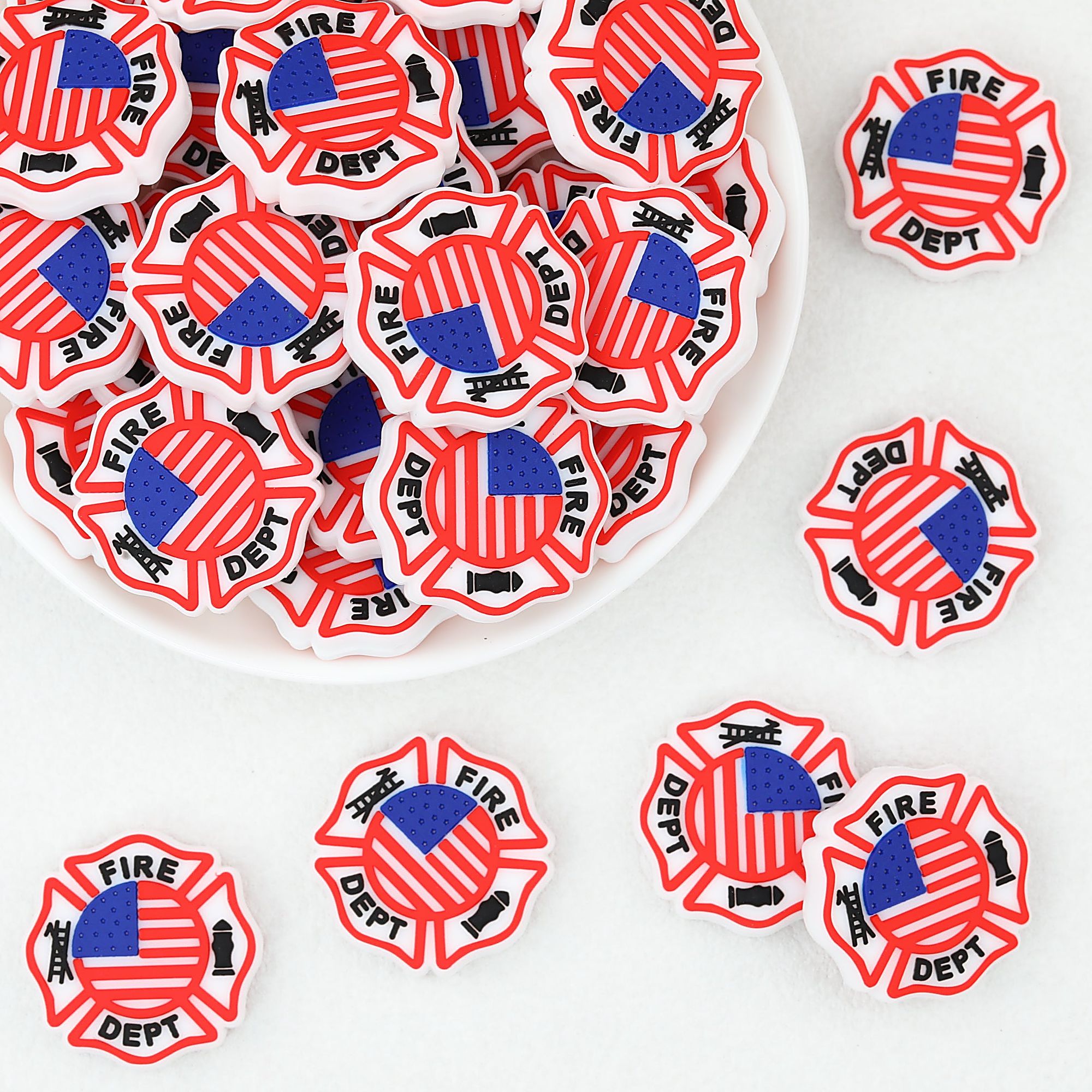 Firefighter Badge Silicone Focal Beads 20 pcs