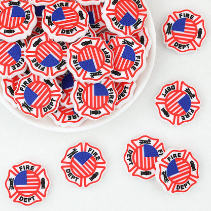 Firefighter Badge Silicone Focal Beads 20 pcs