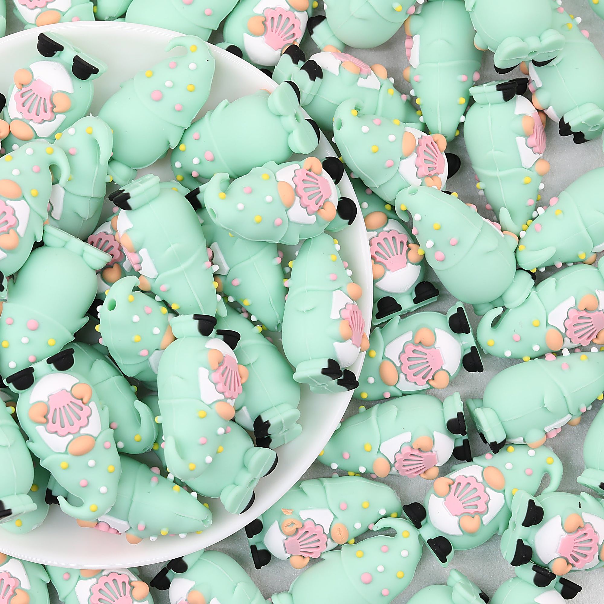 Mint Green Shell Gnome 3D Silicone Focal Beads 20pcs