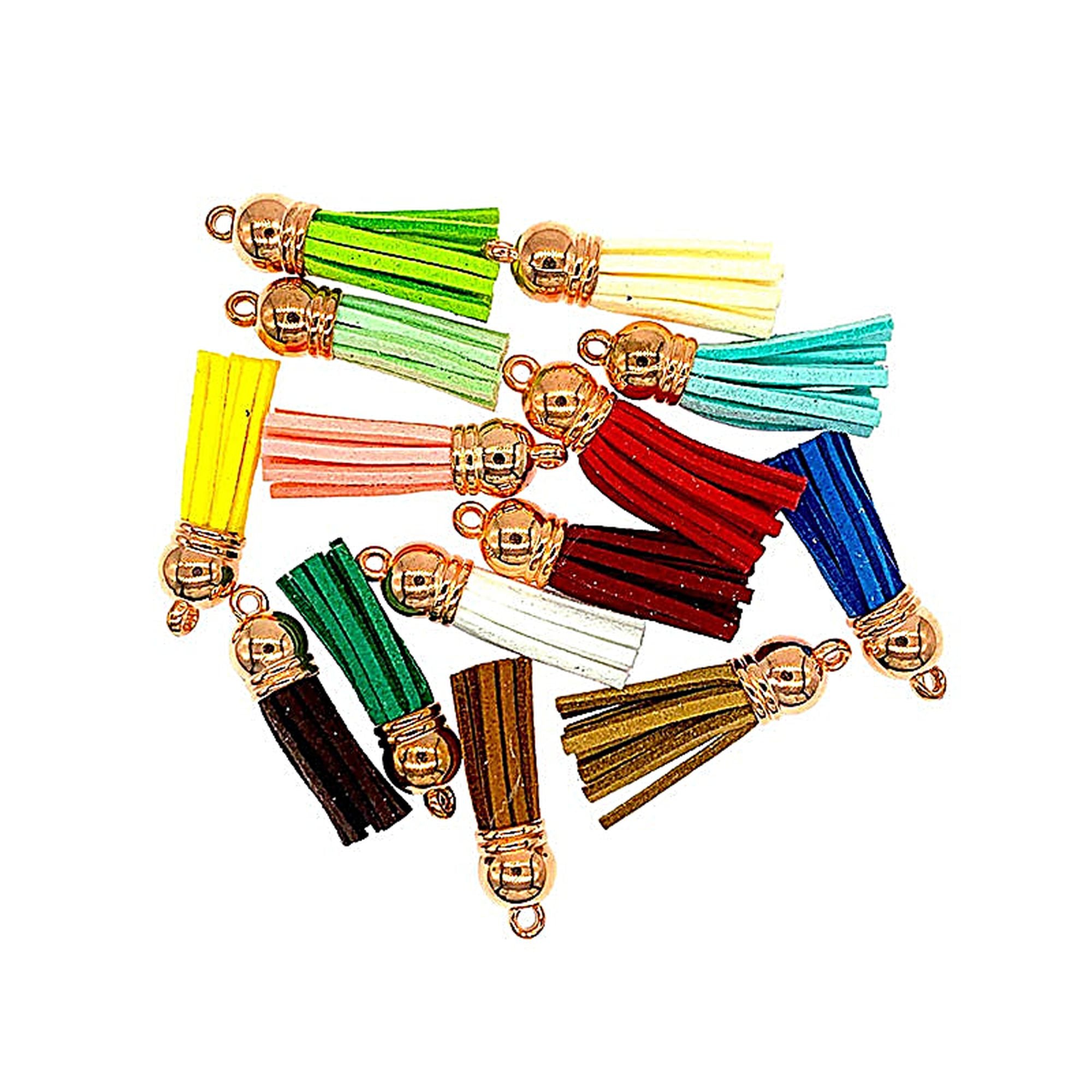 Leather Tassel Charms Small 3.8cm Mixed Colors Silver Cap 100pcs - Rose Gold Cap
