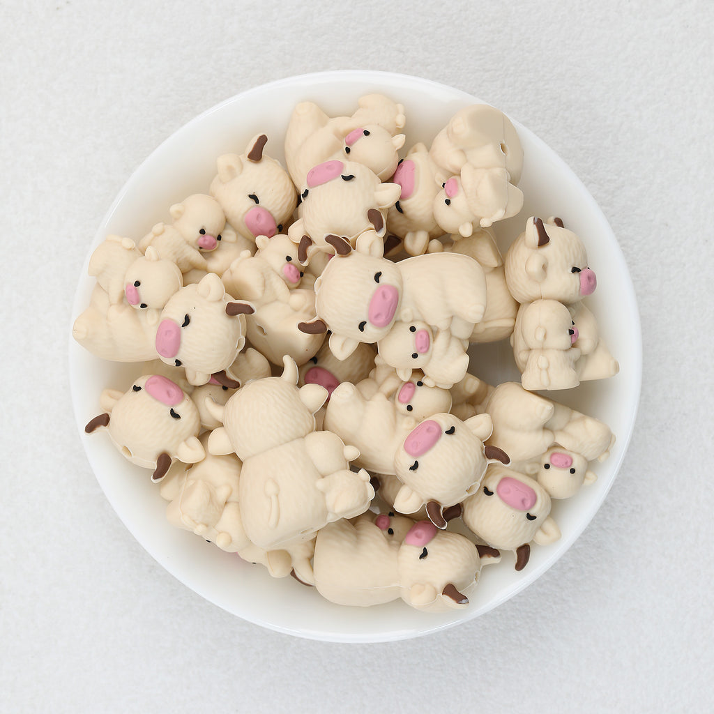 3D Highland Cow Silicone Focal Beads Wholesale, Parent-Child Heart Design