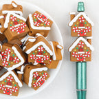 Gingerbread House Silicone Focal Beads Wholesale, 3D Christmas Candy Cane Red White Design