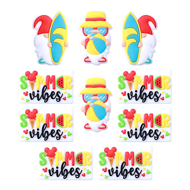 Silicone Focal Beads Summer Gnome Holding Beach Ball and Surfboard 20pcs