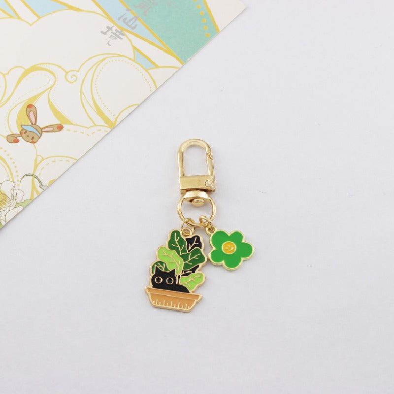 Alloy Cat Keychain Creative Potted Kitten Charm Zinc Alloy 8