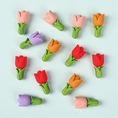 Silicone 3D Focal Beads Tulip Detailed Petals Vibrant Colors 20pcs 2