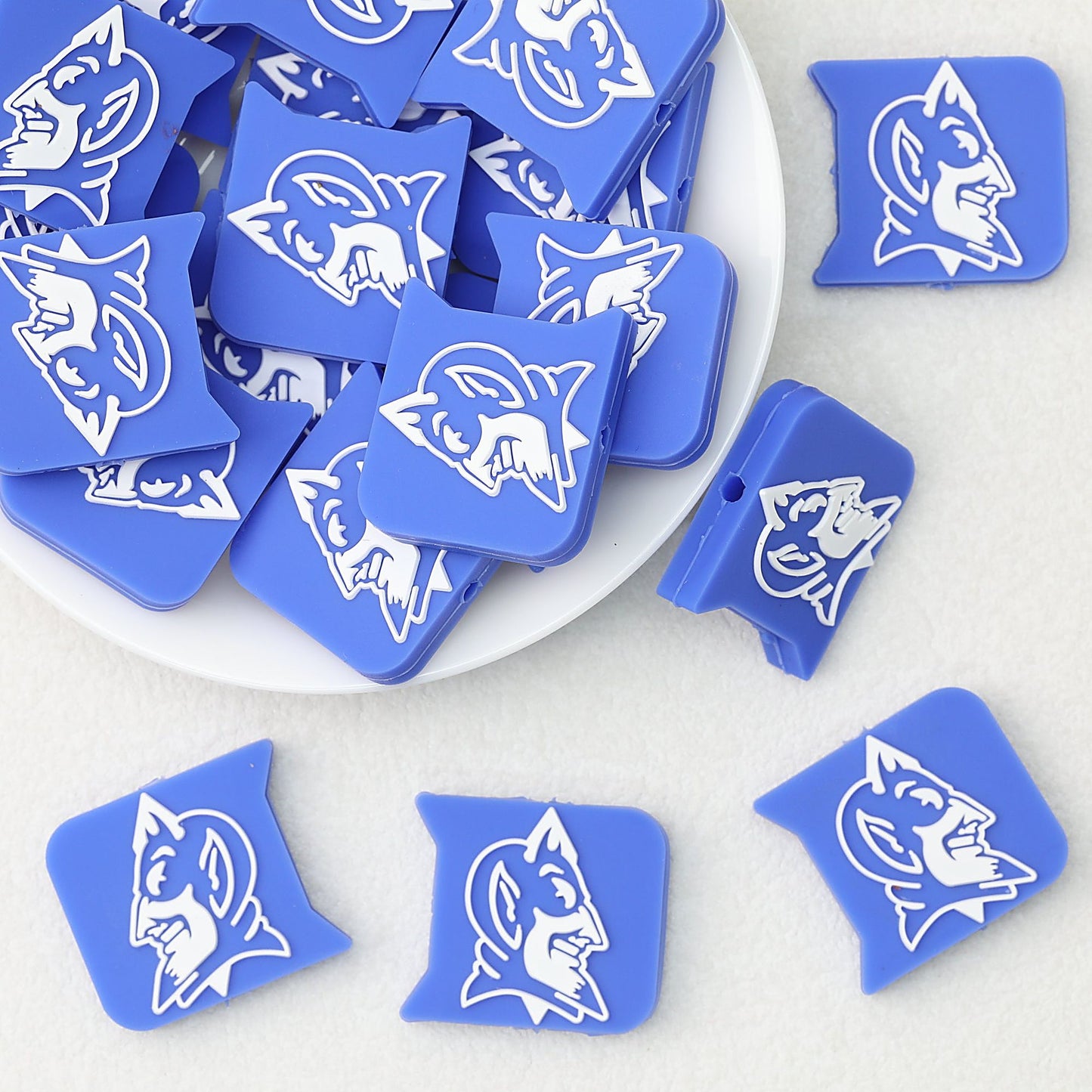 Blue Football Team Logo Silicone Focal Beads 20pcs