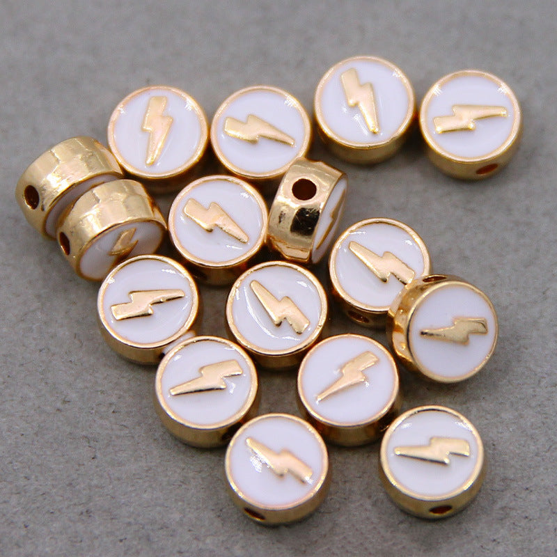 Round Metal Beads 8mm Colorful Lightning Enamel Gold Edge 100pcs 6