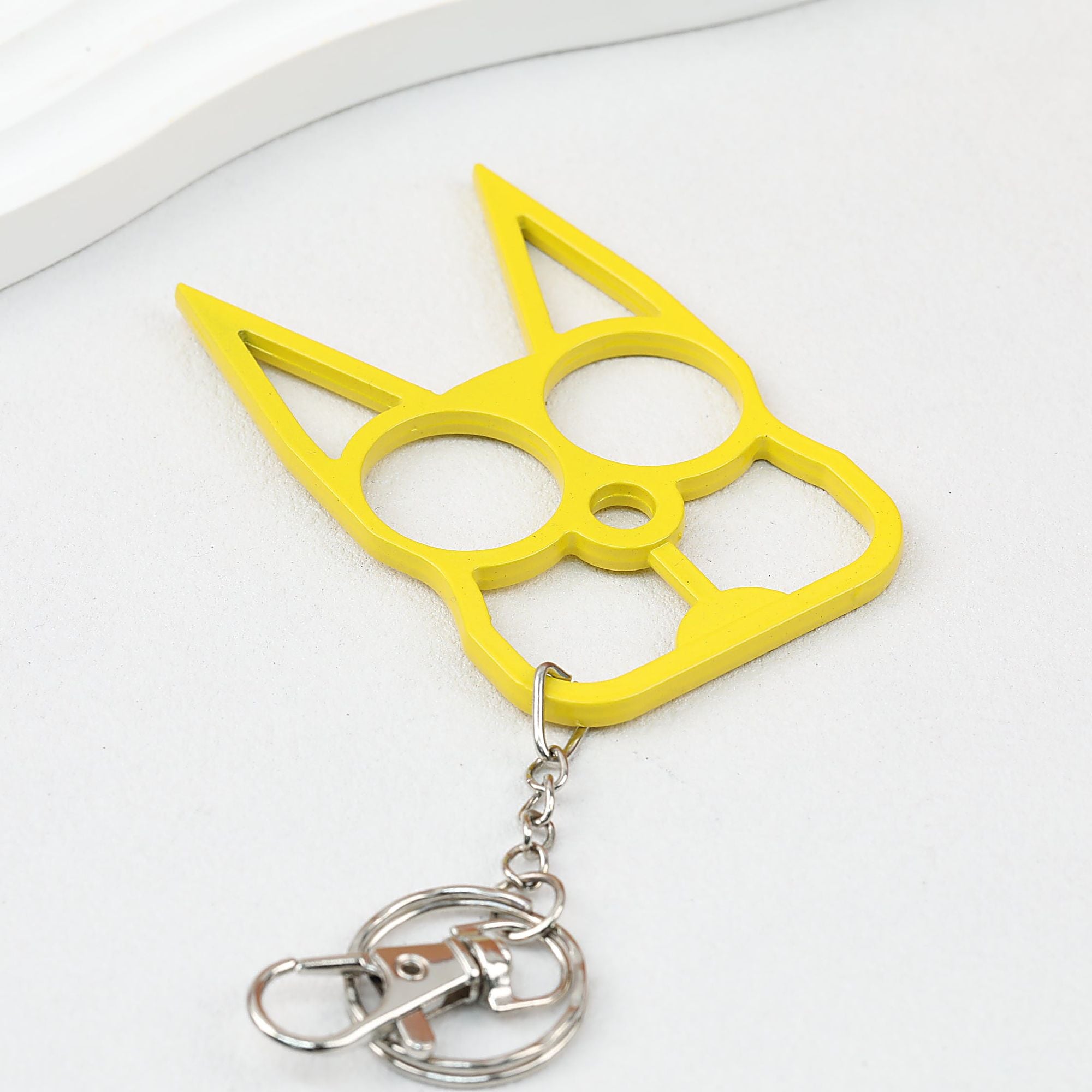 Self Defense Keychain Cat Shape Zinc Alloy Two Finger Grip 2pcs - Yellow
