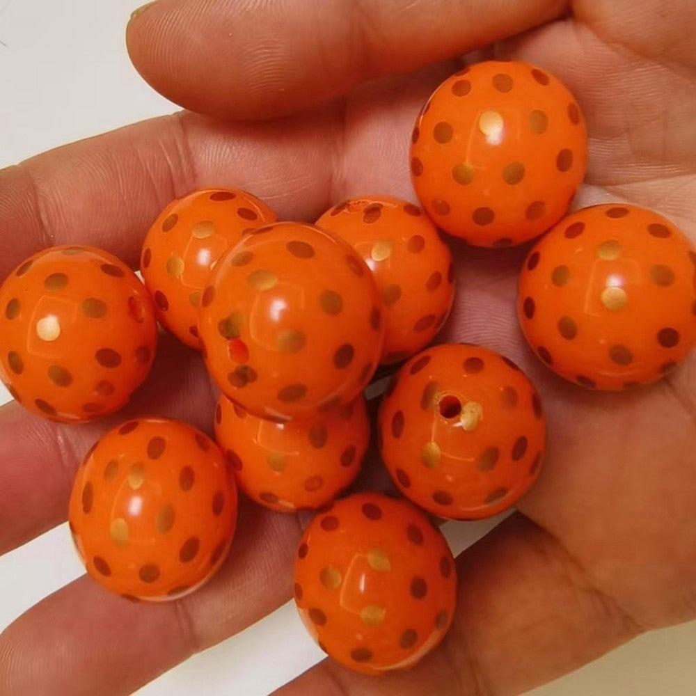 20mm Orange Gold Polka Dot Bubblegum Acrylic Beads 10pcs 2