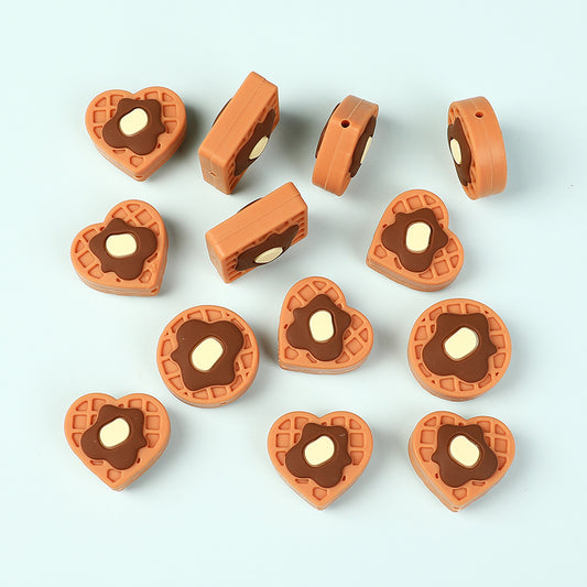 Silicone Focal Beads Vanilla Flavored Waffles Round and Heart Shapes 20pcs