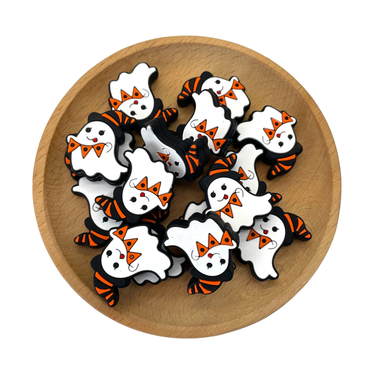 Silicone Focal Beads Halloween Ghost Holding Witch Hat Banners 20pcs 2