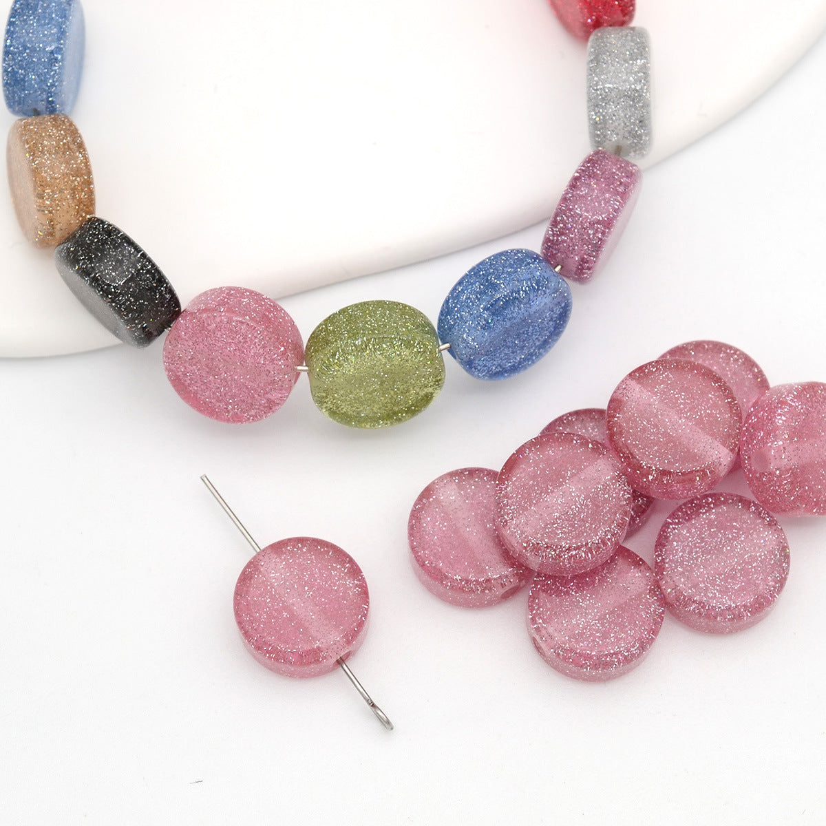 Glitter Flat Round Resin Beads 12mm Shiny Sparkle Colors 50pcs 6