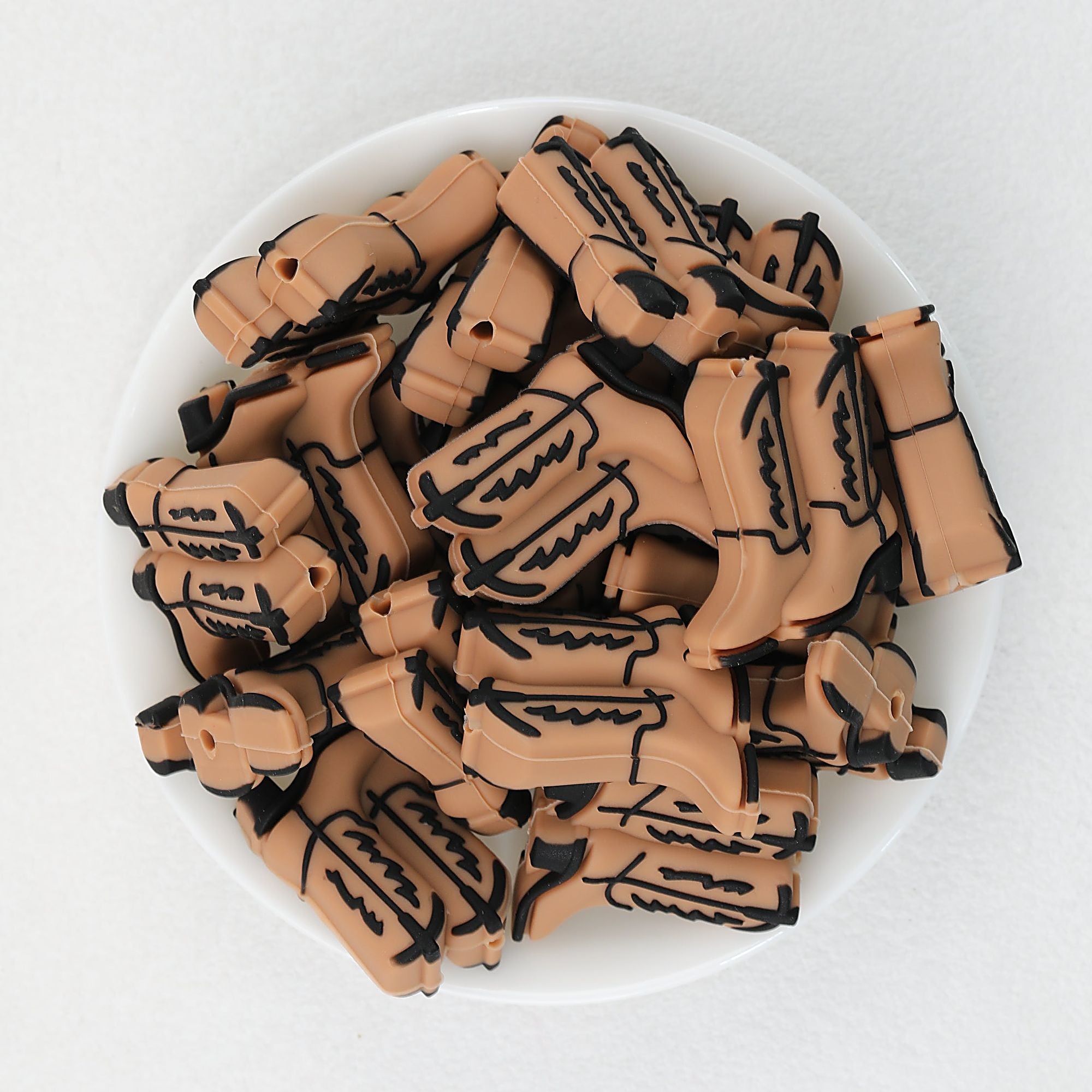 3D Western Style Cowboy Boot Silicone Focal Beads Brown 20pcs