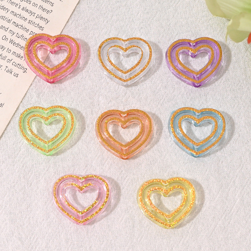 Gold Foil Hollow Heart Acrylic Beads 24mm Mixed Colors 50pcs 3