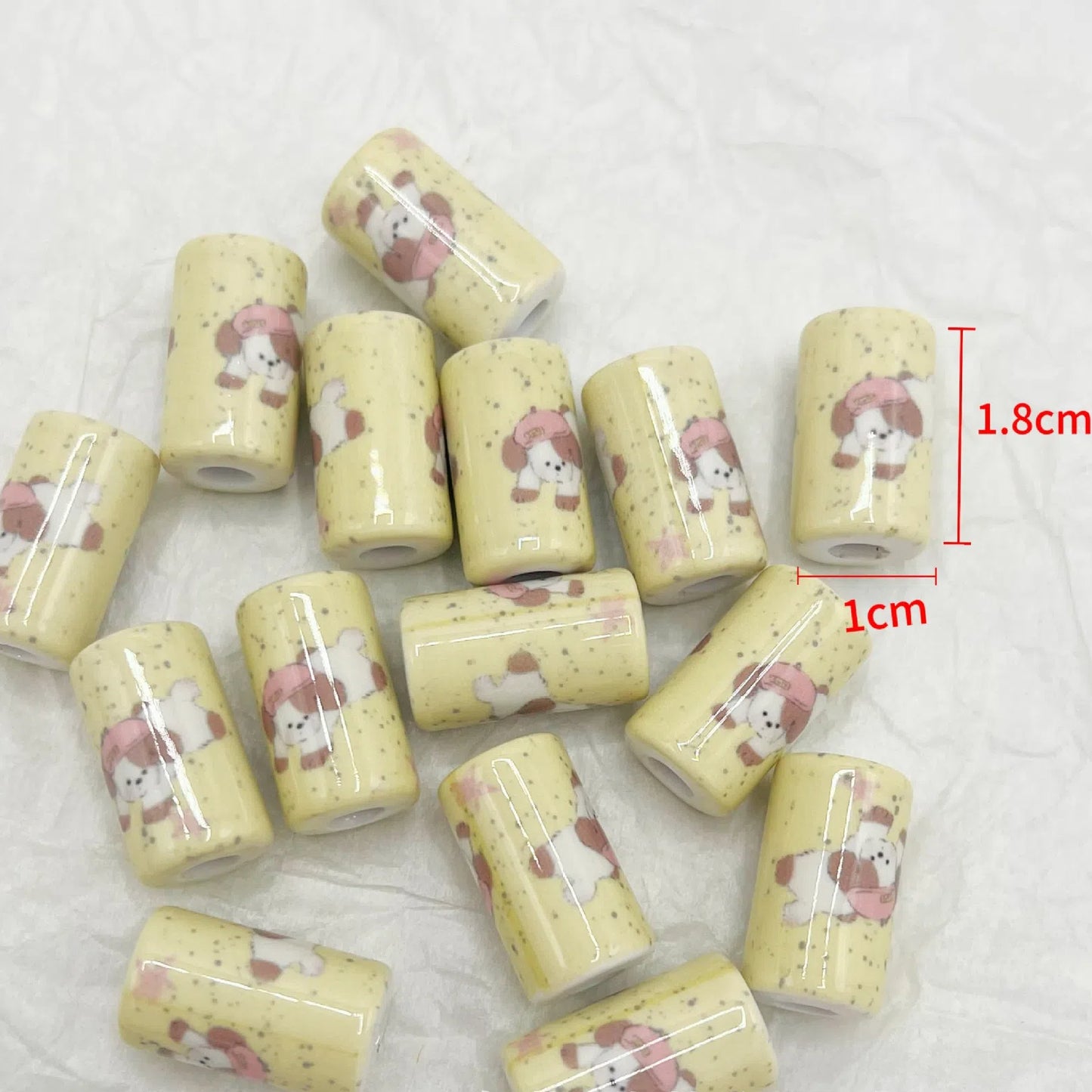 Spring Acrylic Tube Beads 18mm Cute Puppy Printed Glossy 10pcs 8