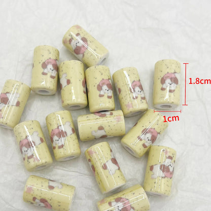 Spring Acrylic Tube Beads 18mm Cute Puppy Printed Glossy 10pcs 8