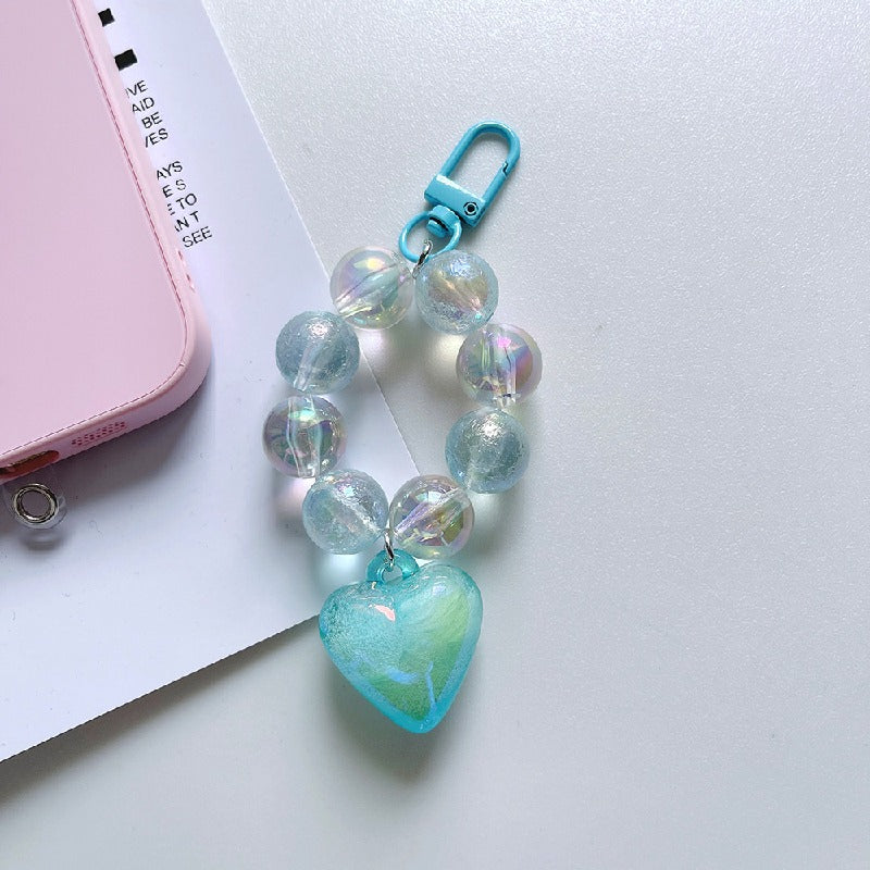 Crystal Bubble Heart Beaded Keychain Glass Iridescent Pink 9