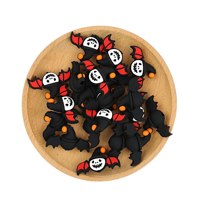 Silicone 3D Focal Beads Halloween Witch Bat Red Wings Skull Faces 20pcs 5