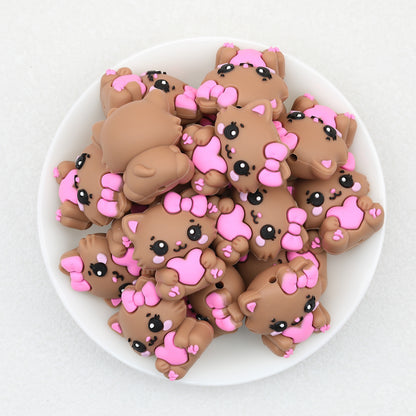 3D Cat Heart Bow Silicone Focal Beads  20 pcs 5