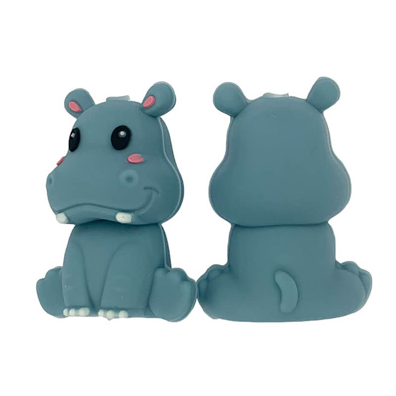 Silicone 3D Focal Beads Hippo Forward Facing Slate Gray