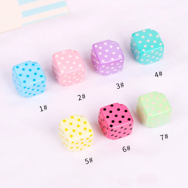 Candy Color Polka Dotted Square Acrylic Beads 14mm Diagonal Hole 10pcs 6